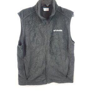 Columbia Mens Black Fleece Super Soft Zip Up Vest Collared Sz Medium